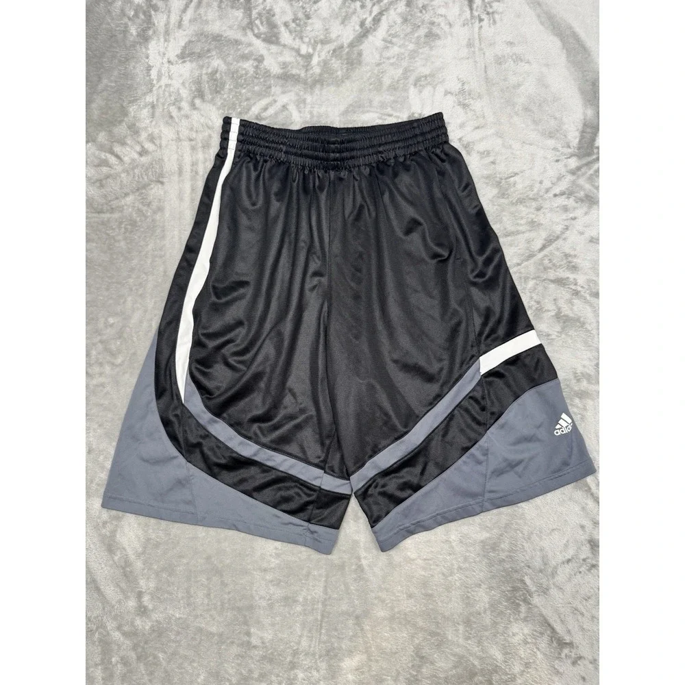 Vintage Adidas Basketball Shorts Mens Large Black Gray Silk Shiny Dazzle 90s Y2K